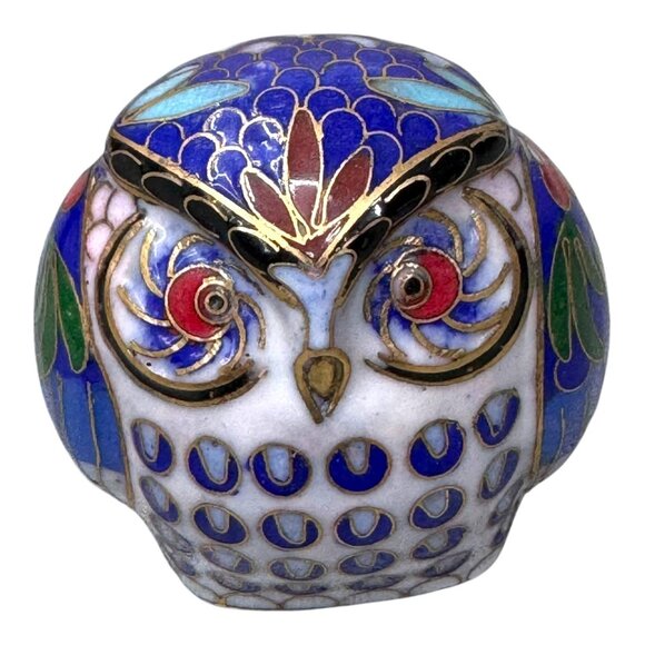 Vintage Cloisonné Enamel Owl Figurine Paperweight Wide Eyed 2.25” Art Decor - Picture 1 of 7
